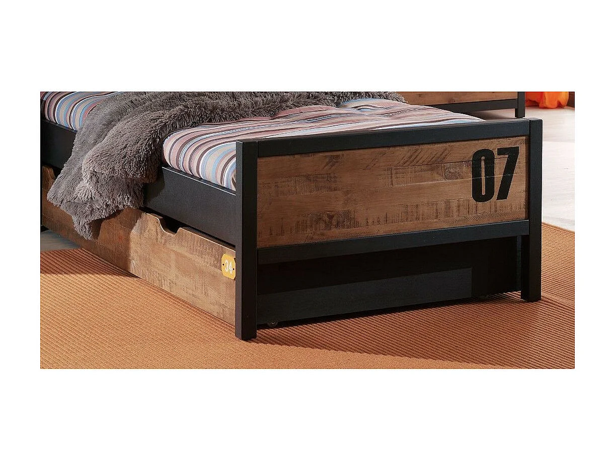 Pack - Lit Enfant, Chevet & Tiroir "Alex" 90x200cm Marron & Noir