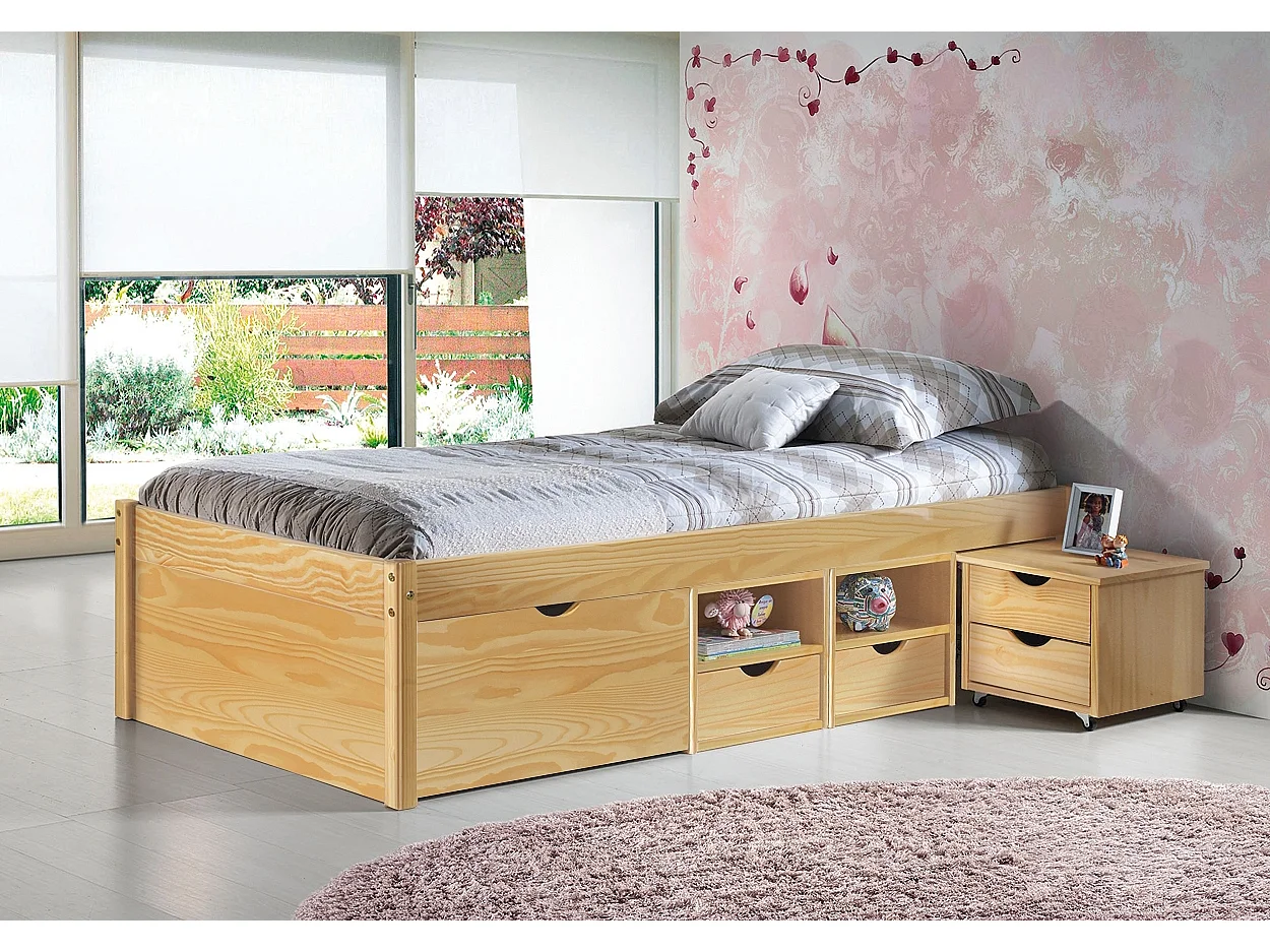 Lit Enfant Multi-Rangements "Clark" 90x200cm Naturel