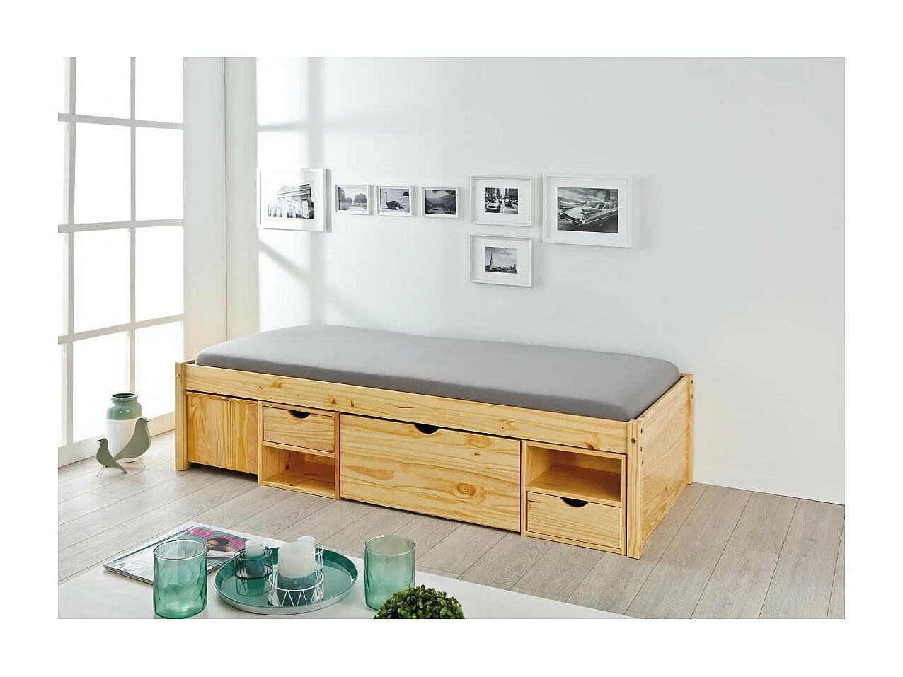 Lit Enfant Multi-Rangements "Clark" 90x200cm Naturel