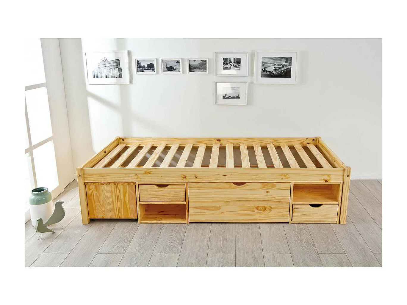 Lit Enfant Multi-Rangements "Clark" 90x200cm Naturel