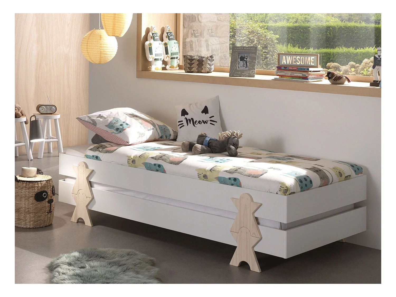 Set van 2 stapelbare bedden massief wit grenen en licht hout Fernando 90x200 cm
