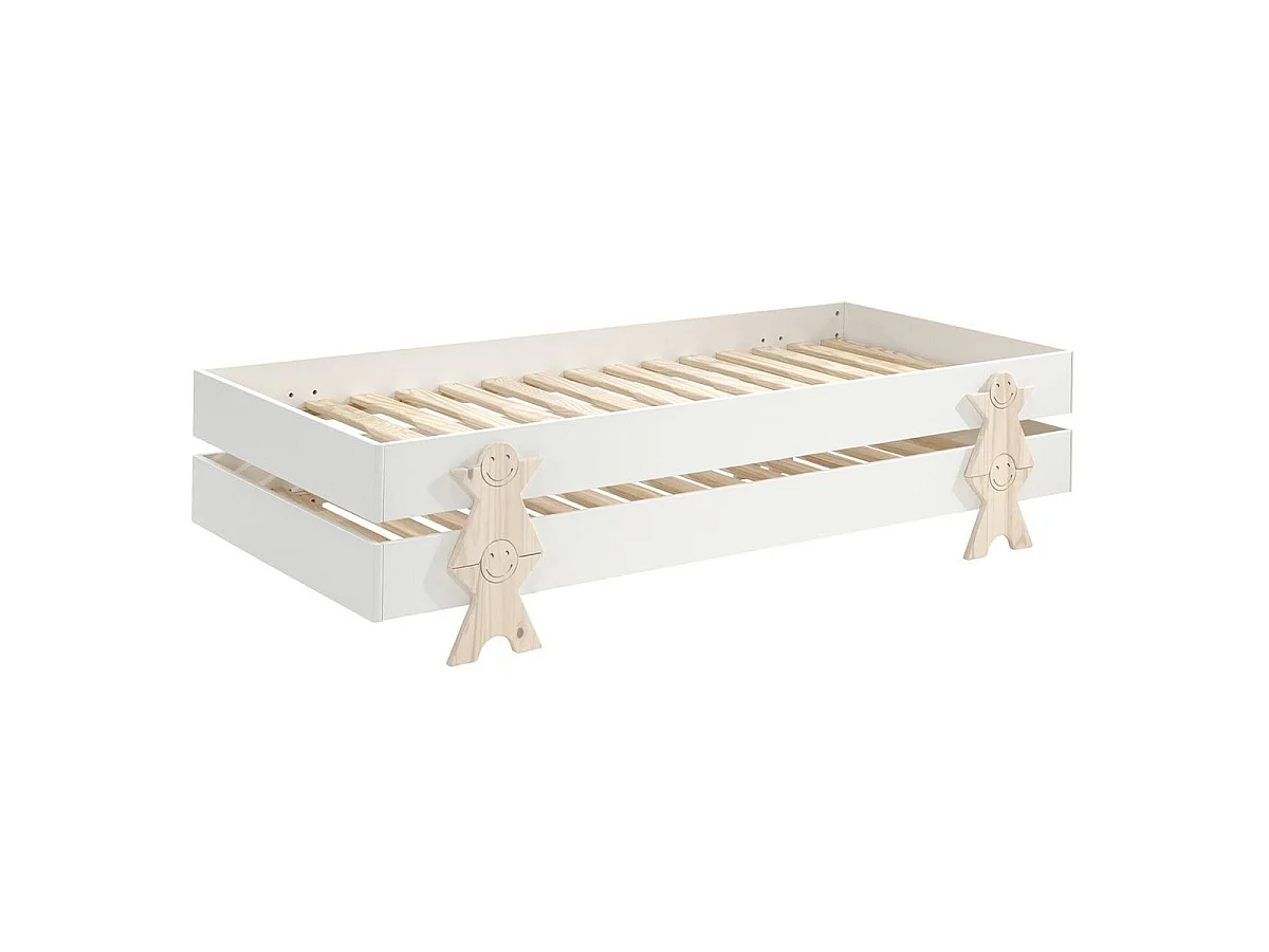 Set van 2 stapelbare bedden massief wit grenen en licht hout Fernando 90x200 cm
