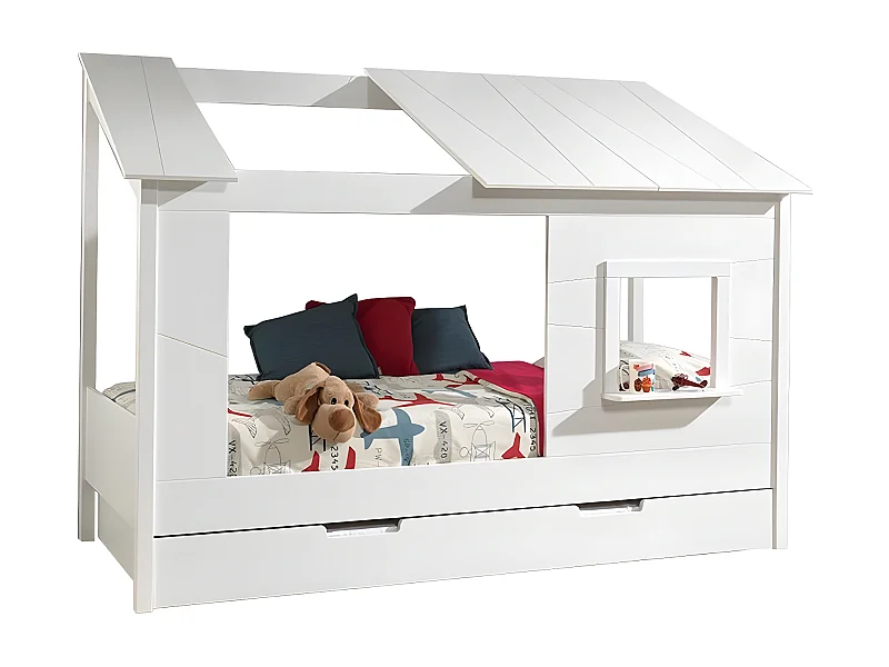 Cama-cabina nido 90x200 cm pino macizo blanco con ventana Parade