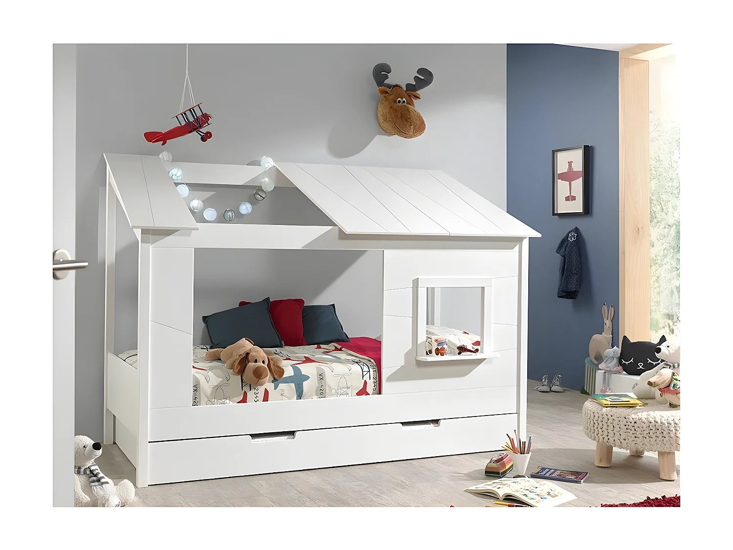Pack - Lit Cabane Enfant & Tiroir "Housebed II" 90x200cm lanc