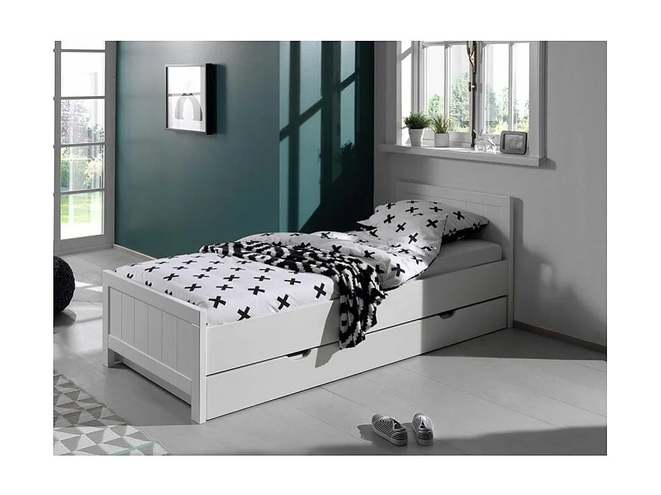 Pack - Lit Enfant, Sommier & Tiroir "Erik" 90x200cm Blanc