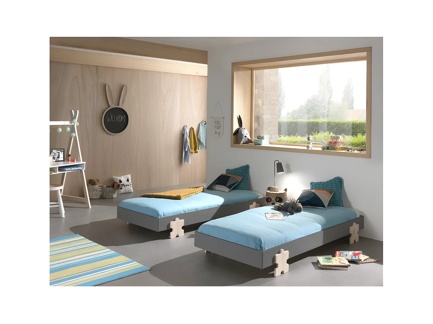 Lit Enfant en Bois "Modulo Puzzle II" 90x200cm Gris