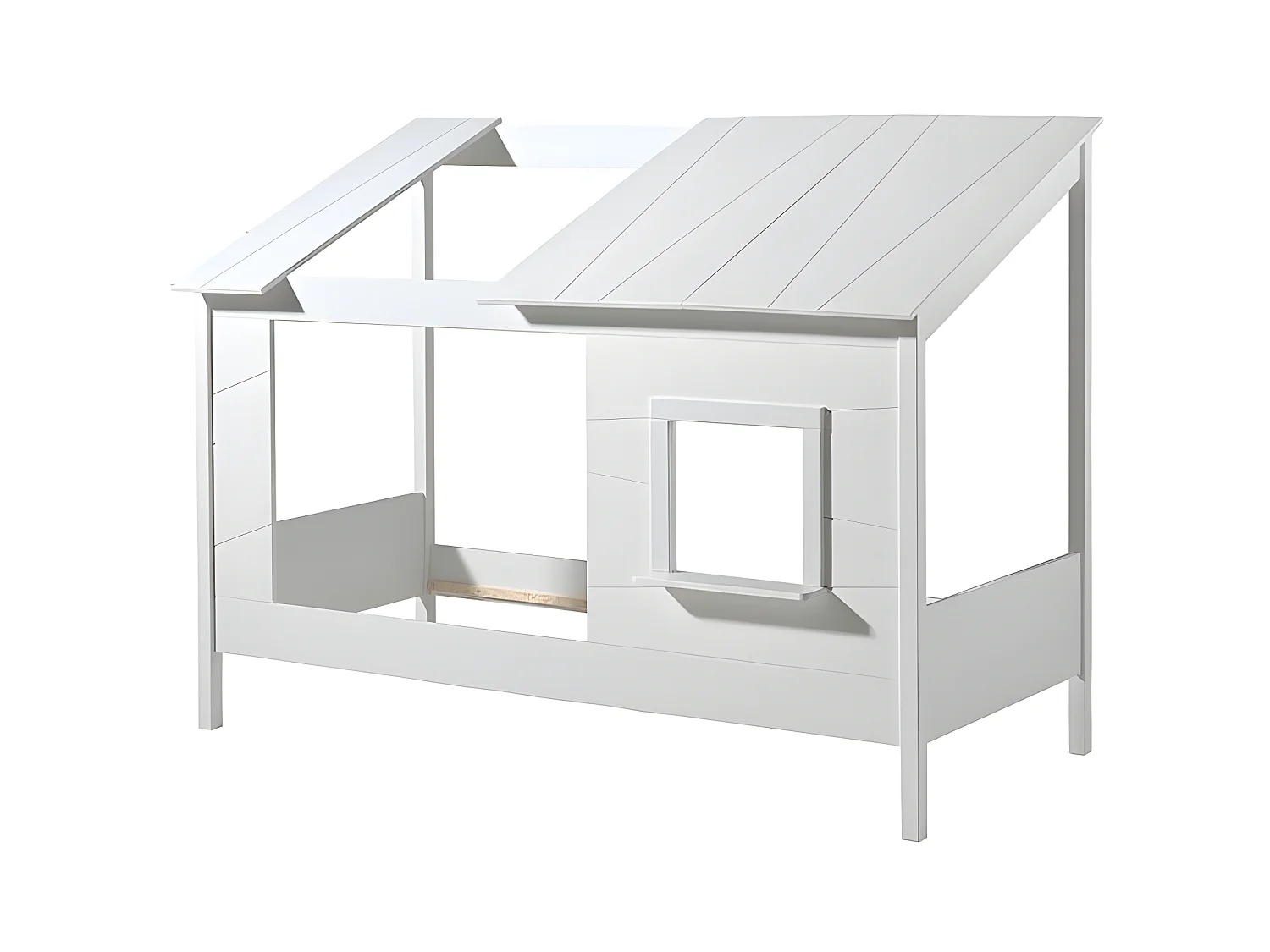 Pack - Lit Cabane Enfant, Sommier & Matelas "Housebed II" 90x200cm Blanc
