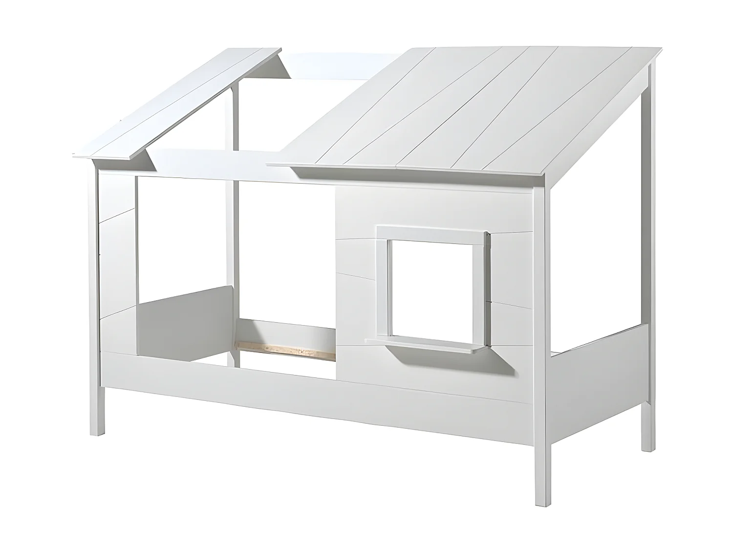 Pack - Lit Cabane Enfant, Sommier & Matelas "Housebed II" 90x200cm Blanc