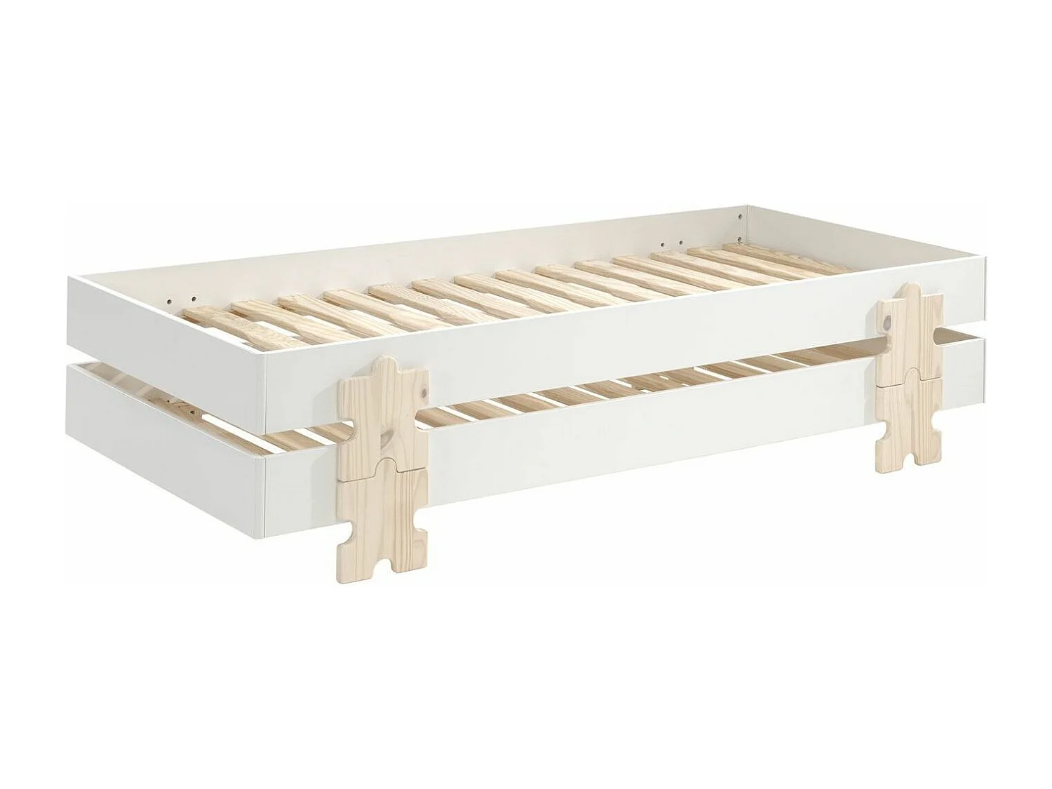 Set van 3 stapelbare bedden in wit massief grenen en licht hout Valentino 90x200 cm