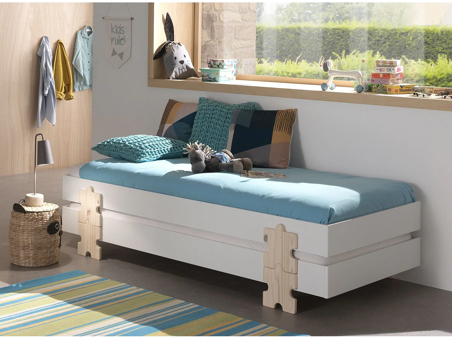 Set van 3 stapelbare bedden in wit massief grenen en licht hout Valentino 90x200 cm