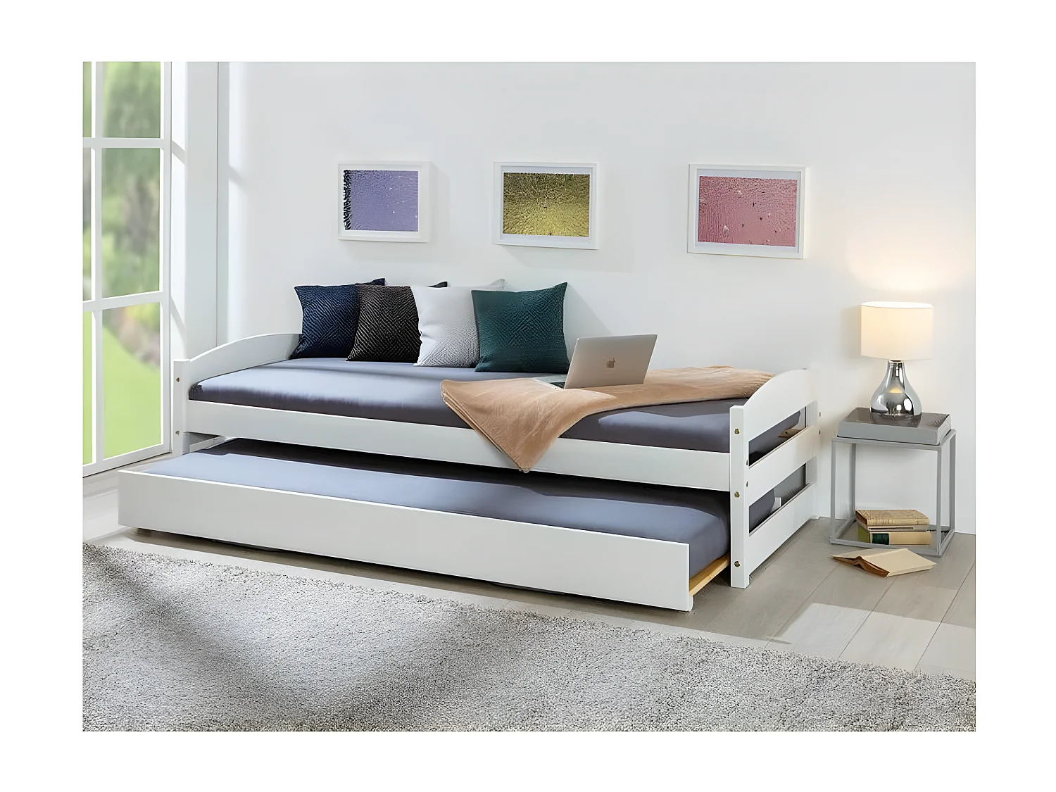 Lit Modulable en Bois "Octar" 90x200cm Blanc