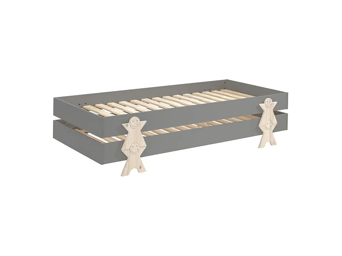 Set van 2 stapelbare bedden massief grijs grenen en licht hout Fernando 90x200 cm