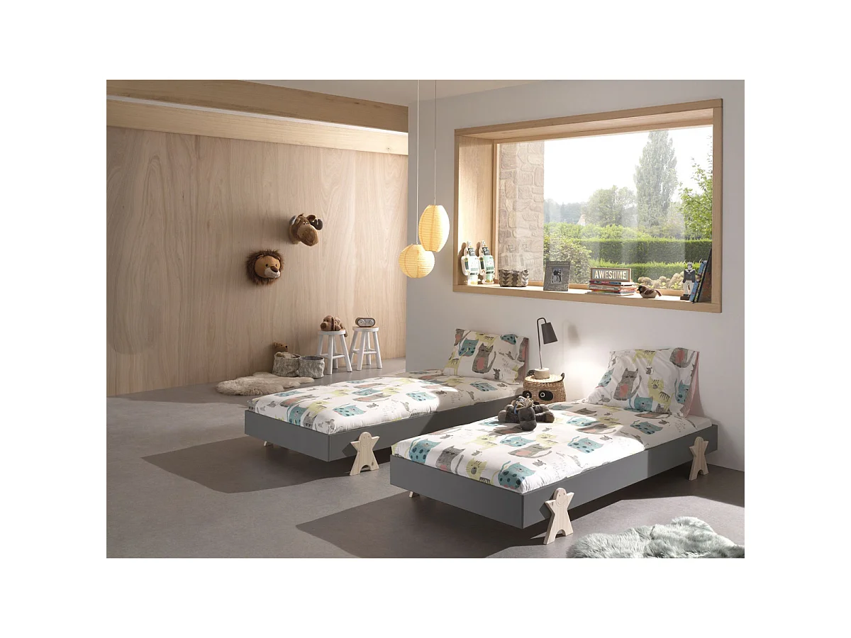 Set van 2 stapelbare bedden massief grijs grenen en licht hout Fernando 90x200 cm
