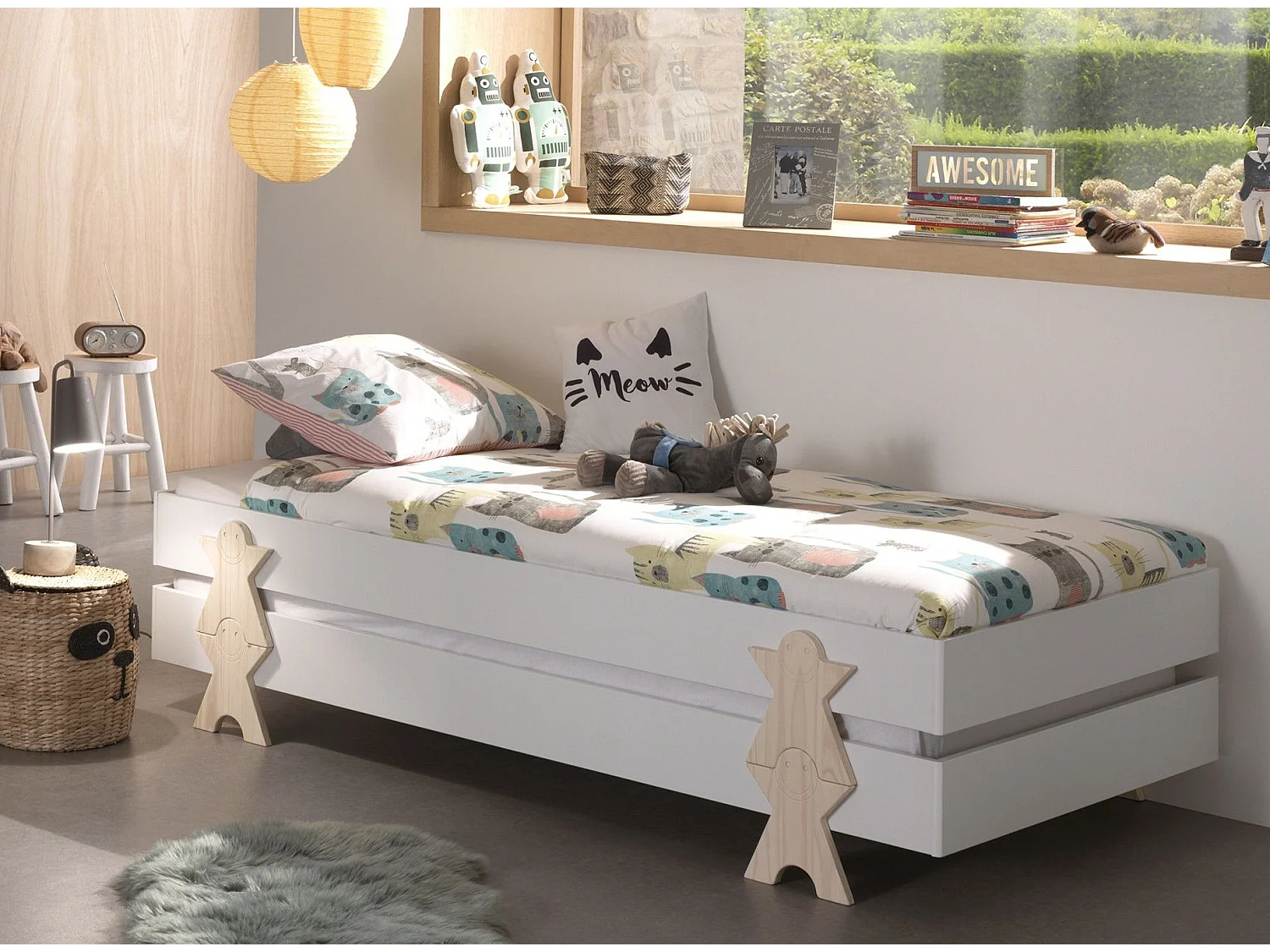 Lit Enfant en Bois "Modulo Smiley III" 90x200cm Blanc