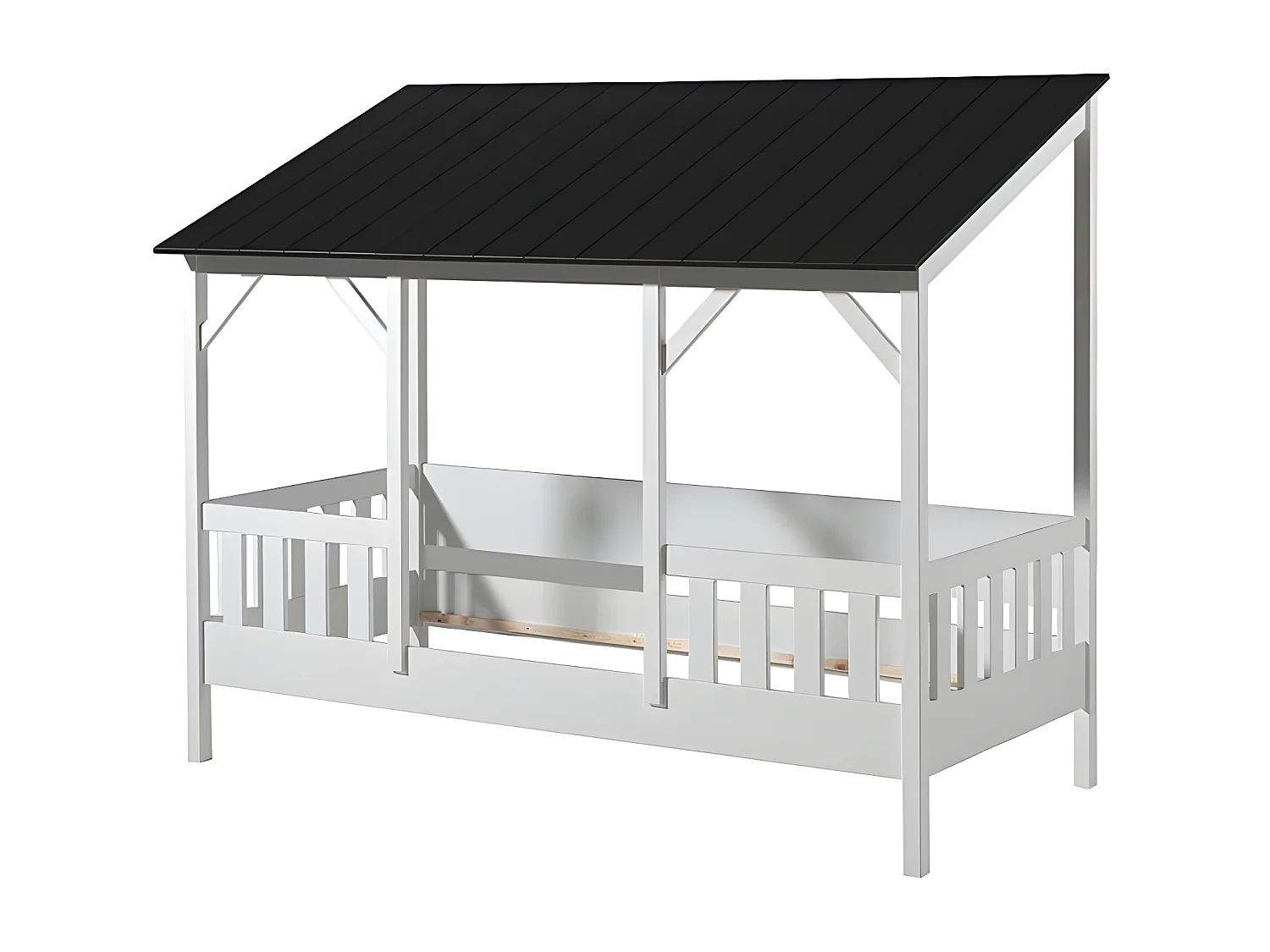Pack - Lit Cabane Enfant & Tiroir "Housebed III" 90x200cm Blanc & Noir