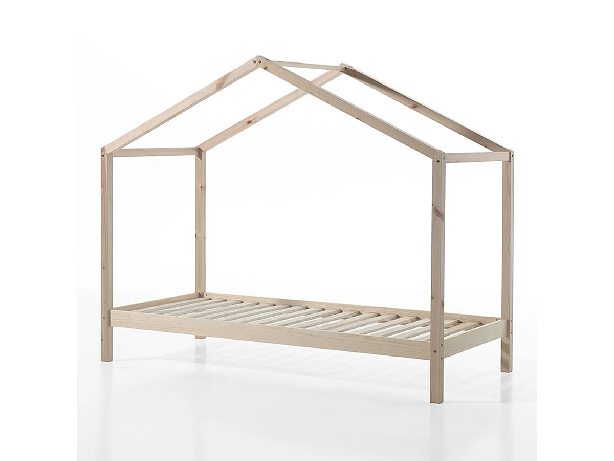 Lit Enfant Cabane & Voile "Dallas II" 90x200cm Naturel