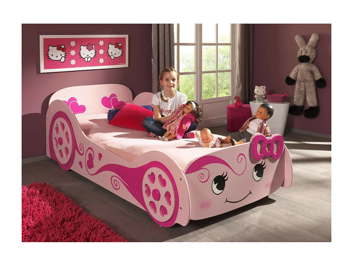 Pack - Lit Enfant & Matelas "Love" 90x200cm Rose