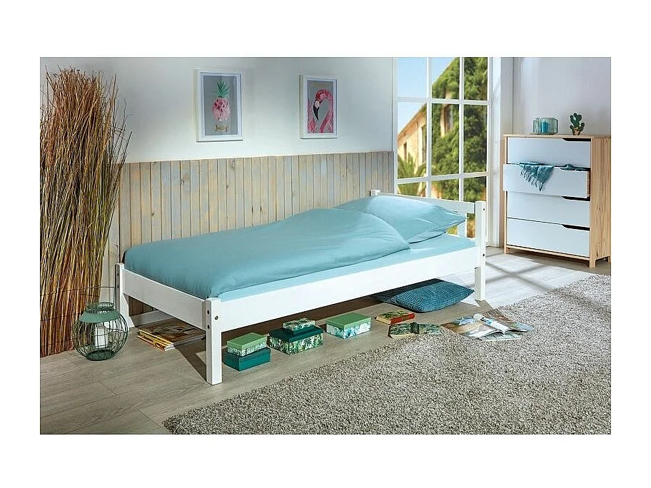 Lit Enfant Bois Massif "Nina" 90x200cm Blanc