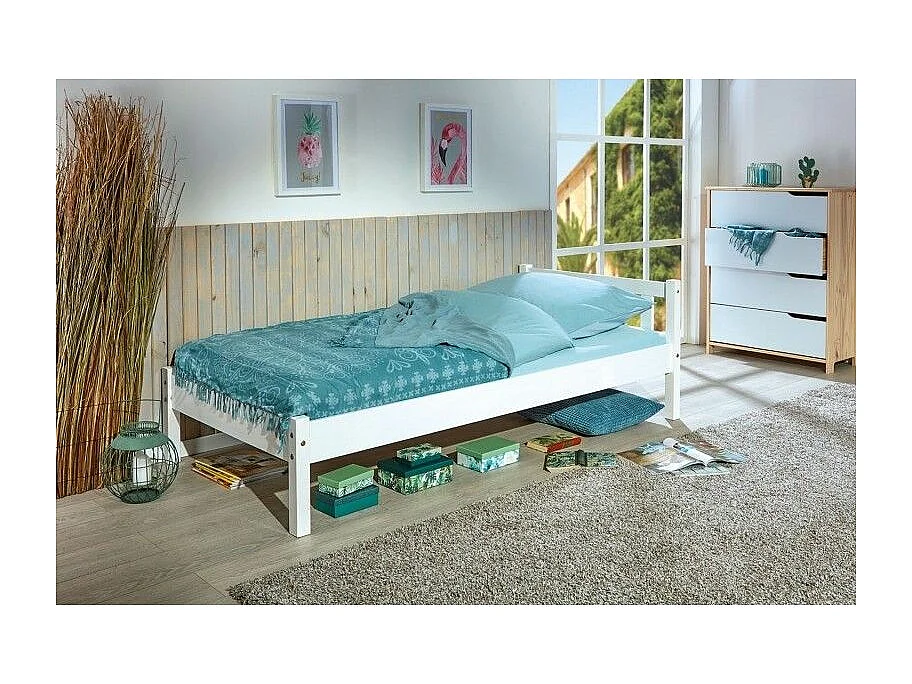 Lit Enfant Bois Massif "Nina" 90x200cm Blanc
