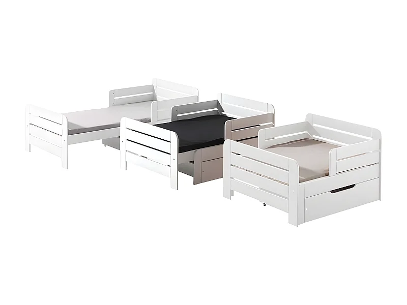 Pack - Lit Évolutif Enfant, Tiroir & Matelas "Jumper" 90x160cm Blanc
