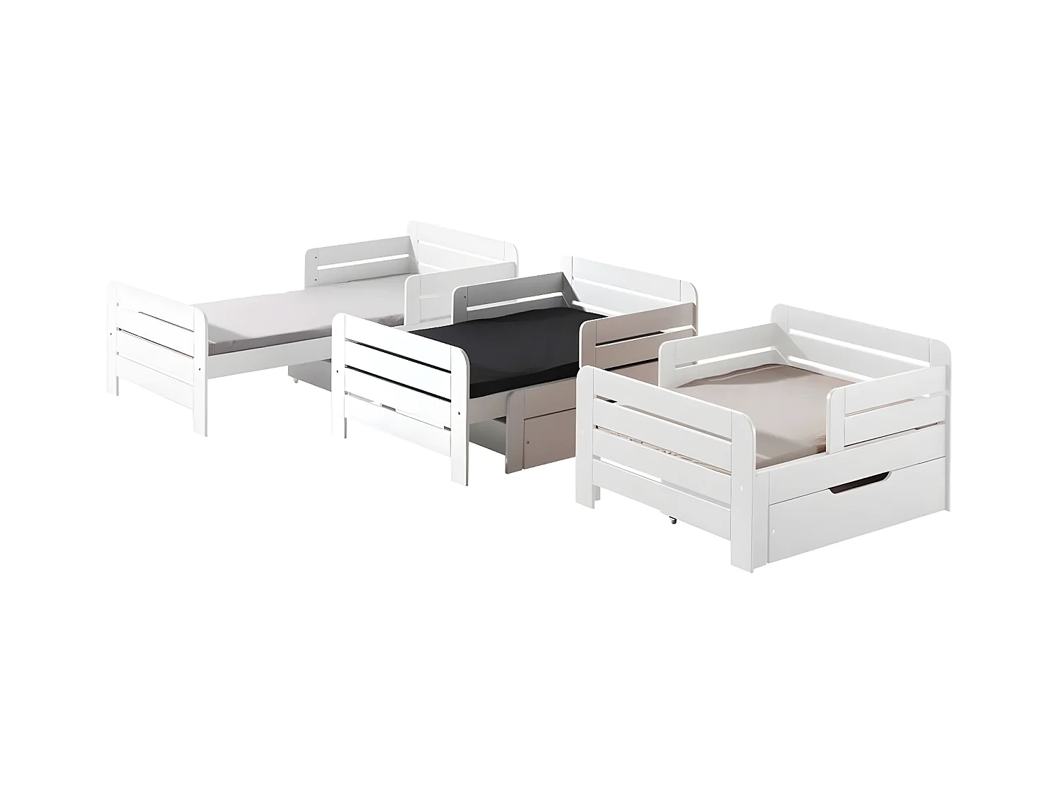 Pack - Lit Évolutif Enfant, Tiroir & Matelas "Jumper" 90x160cm Blanc