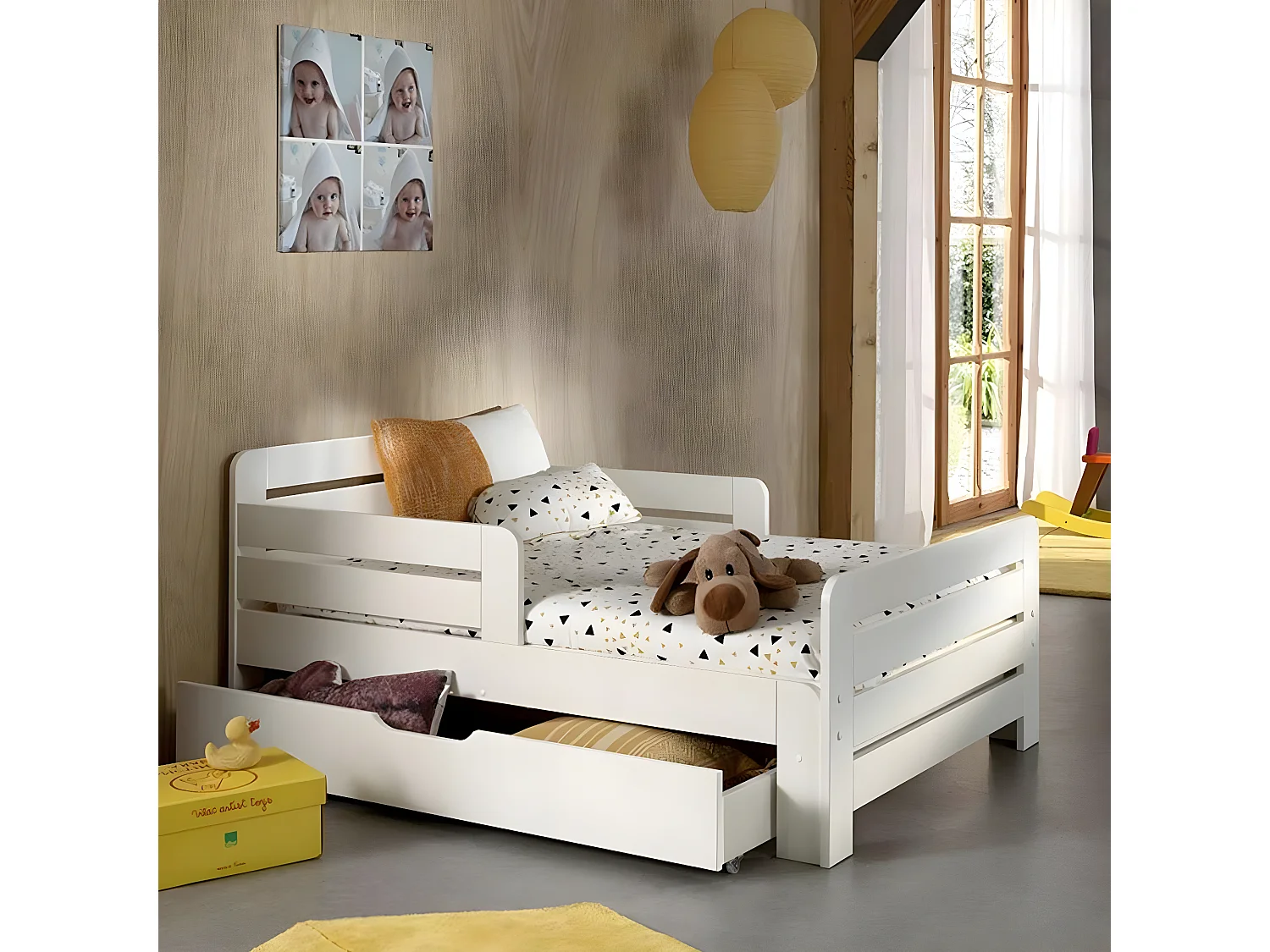 Pack - Lit Évolutif Enfant, Tiroir & Matelas "Jumper" 90x140cm Blanc