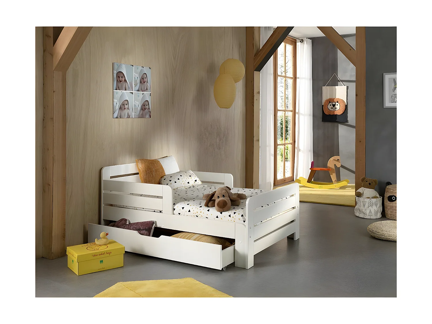 Pack - Lit Évolutif Enfant, Tiroir & Matelas "Jumper" 90x140cm Blanc