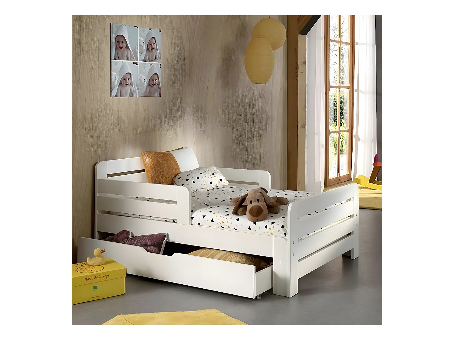 Pack - Lit Évolutif Enfant, Tiroir & Matelas "Jumper" 90x140cm Blanc