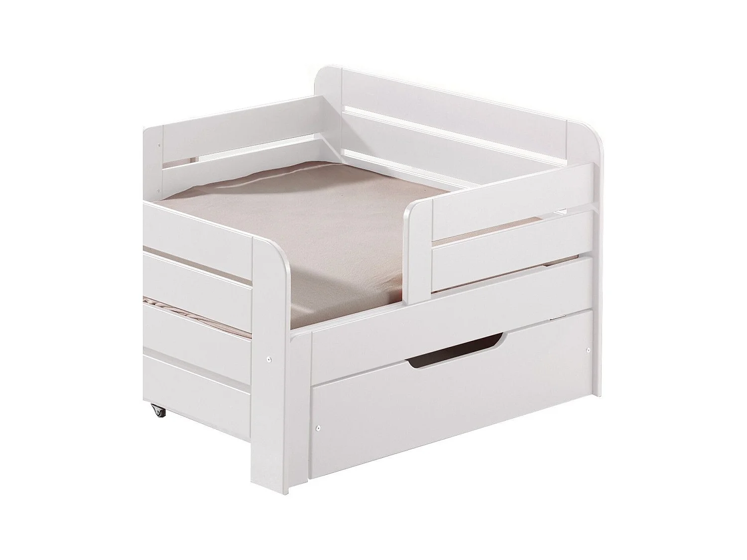 Pack - Lit Évolutif Enfant, Tiroir & Matelas "Jumper" 90x140cm Blanc