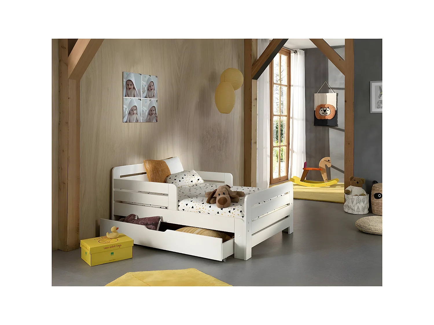 Pack - Lit Évolutif Enfant, Tiroir & Matelas "Jumper" 90x140cm Blanc
