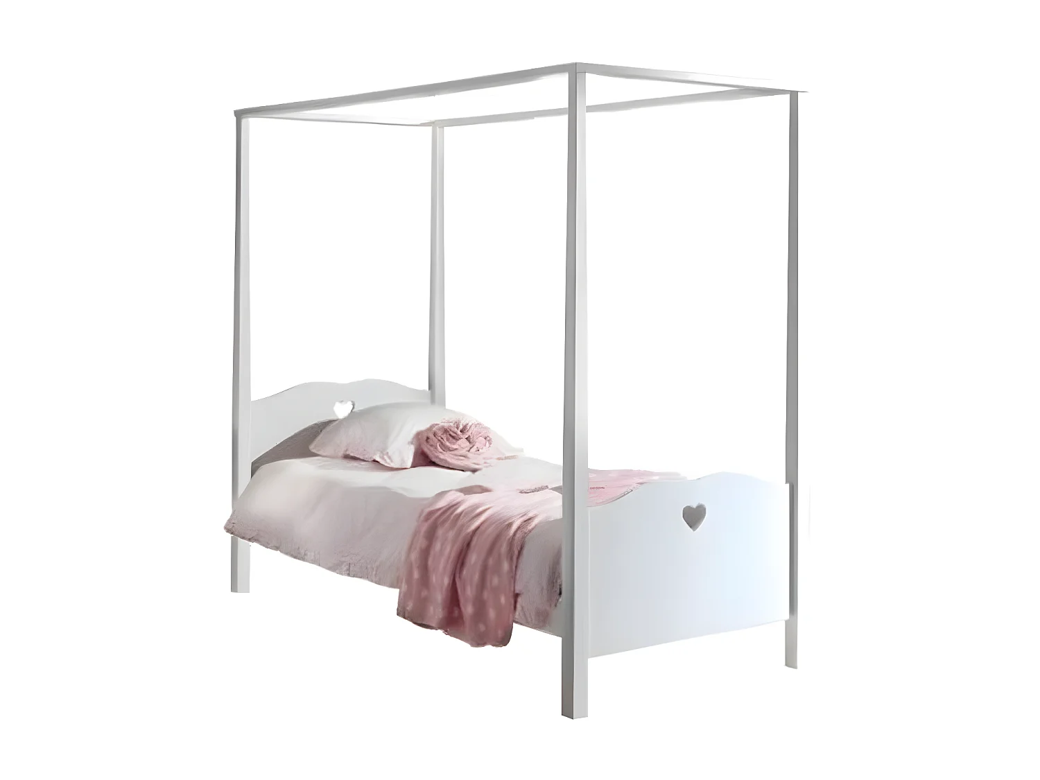 Cama con dosel 90x200 cm madera lacada blanca Corazón