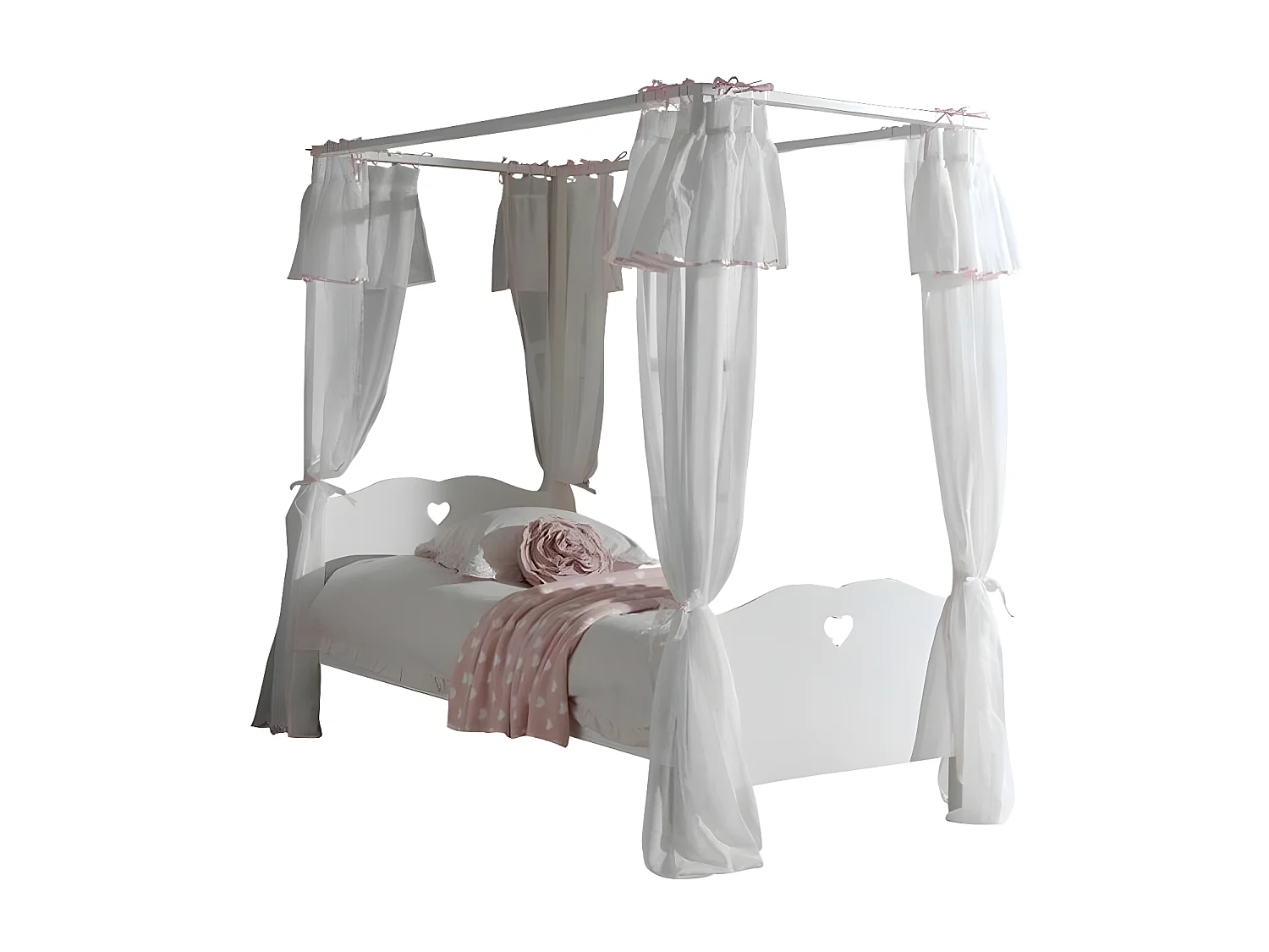 Cama con dosel 90x200 cm madera lacada blanca Corazón