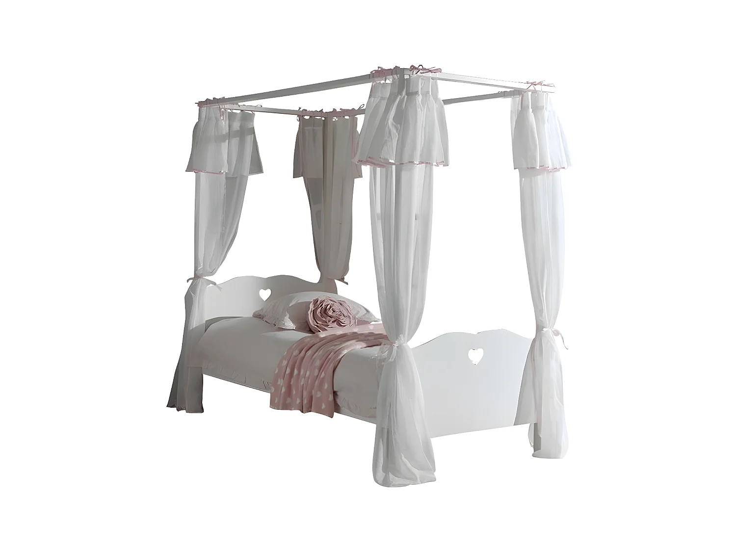 Lit Enfant à Baldaquin & Voile "Amori" 90x200cm Blanc