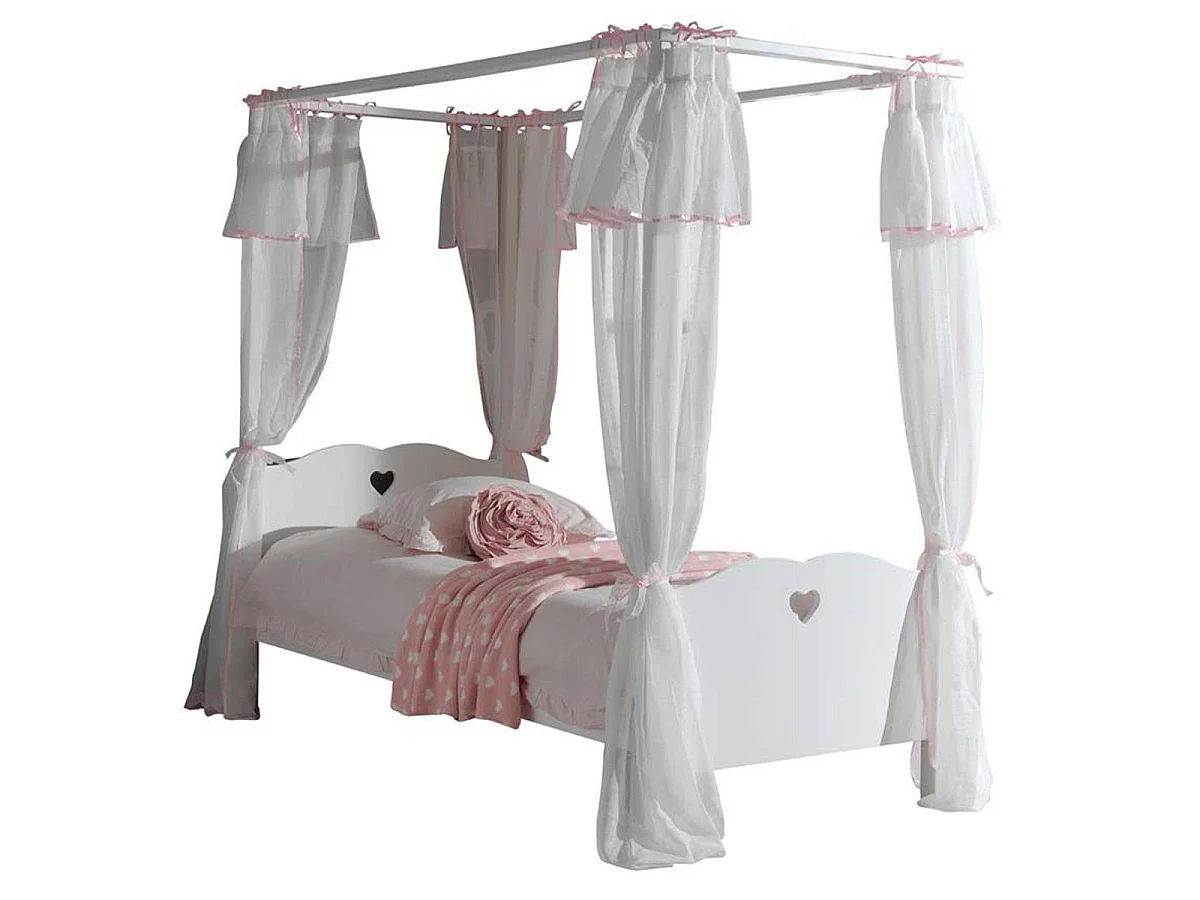 Lit Enfant à Baldaquin & Voile "Amori" 90x200cm Blanc