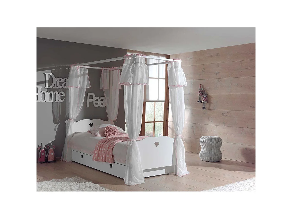 Lit Enfant à Baldaquin & Voile "Amori" 90x200cm Blanc