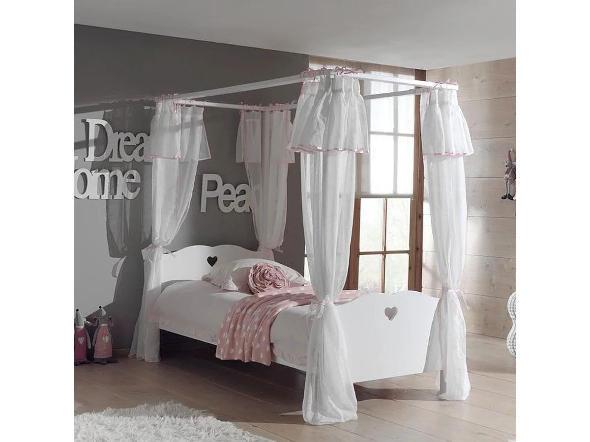 Lit Enfant à Baldaquin & Voile "Amori" 90x200cm Blanc