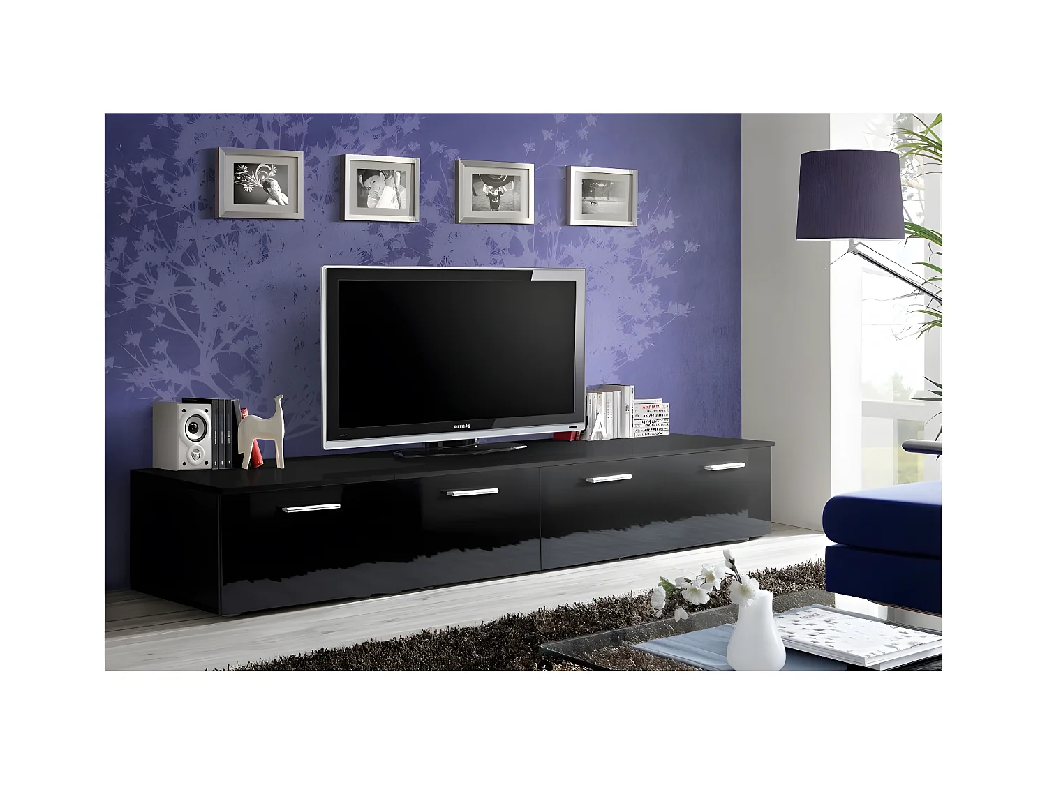 Meuble TV Design "Duo" 200cm Noir