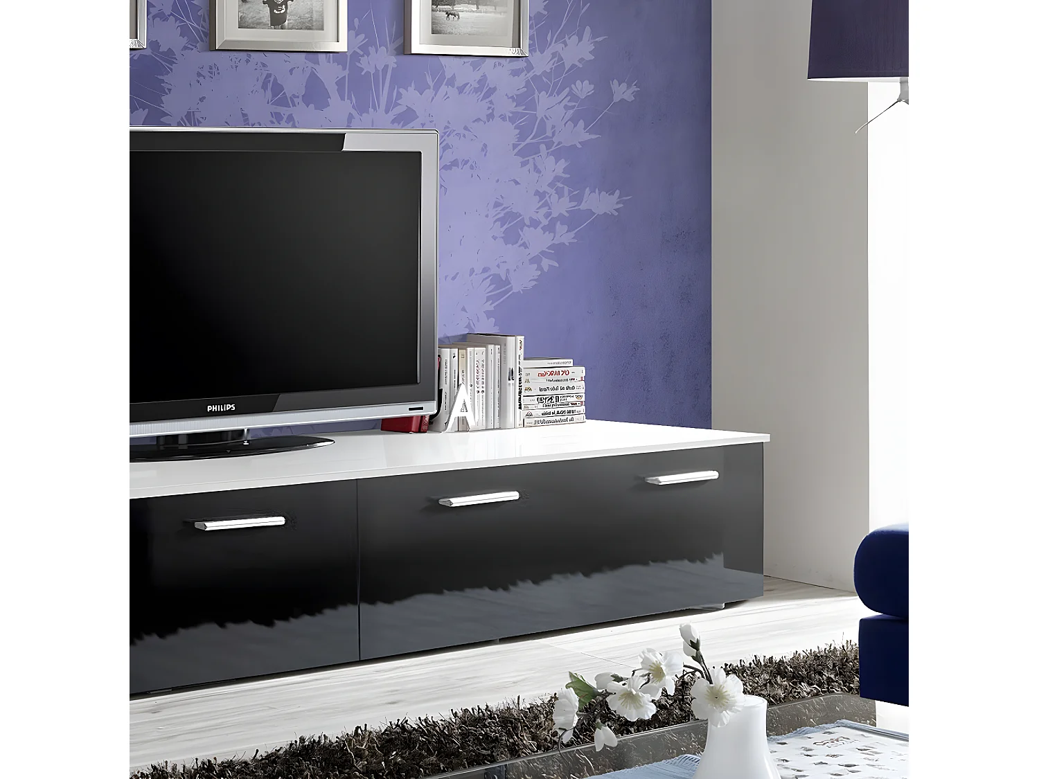 Meuble TV Design "Duo" 200cm Noir & Blanc