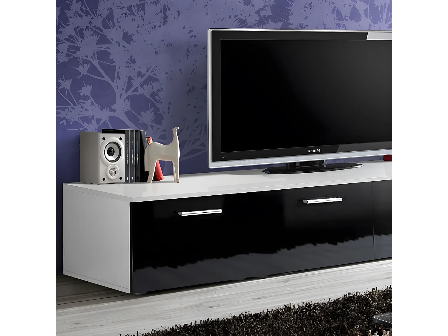 Meuble TV Design "Duo" 200cm Noir & Blanc