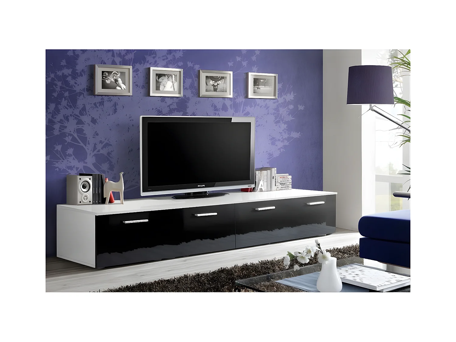 Meuble TV Design "Duo" 200cm Noir & Blanc