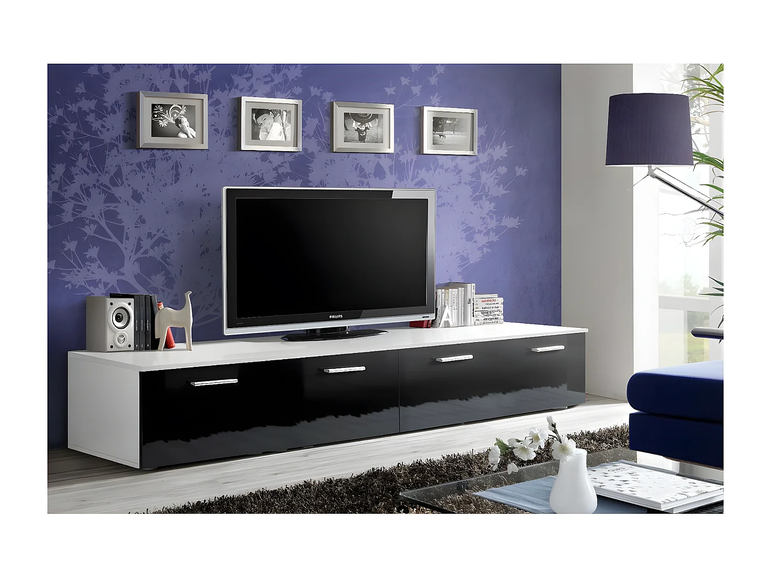 Meuble TV Design "Duo" 200cm Noir & Blanc