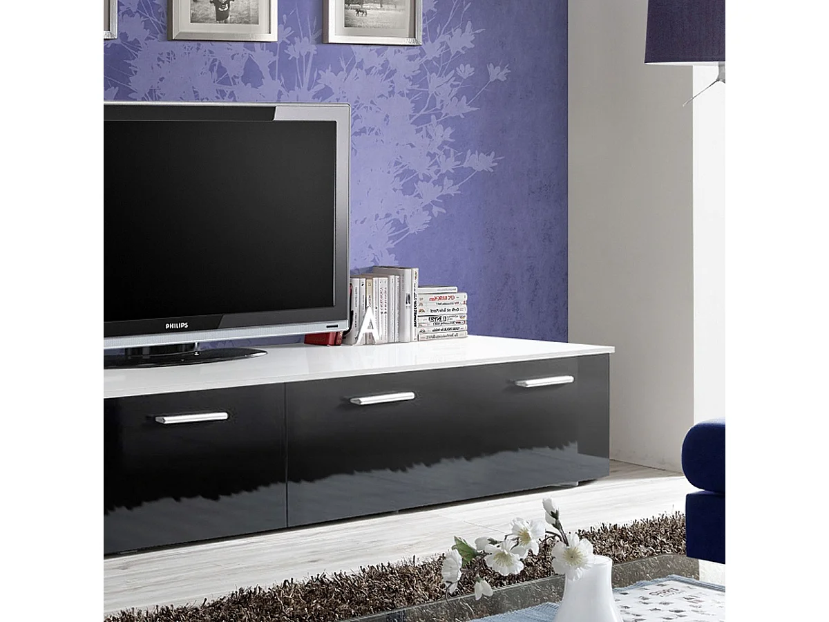 Meuble TV Design "Duo" 200cm Noir & Blanc