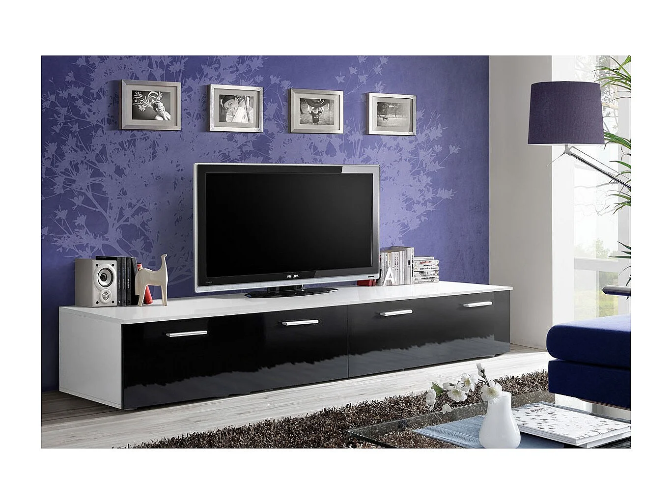 Meuble TV Design "Duo" 200cm Noir & Blanc