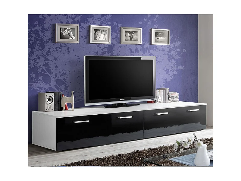 Meuble TV Design "Duo" 200cm Noir & Blanc