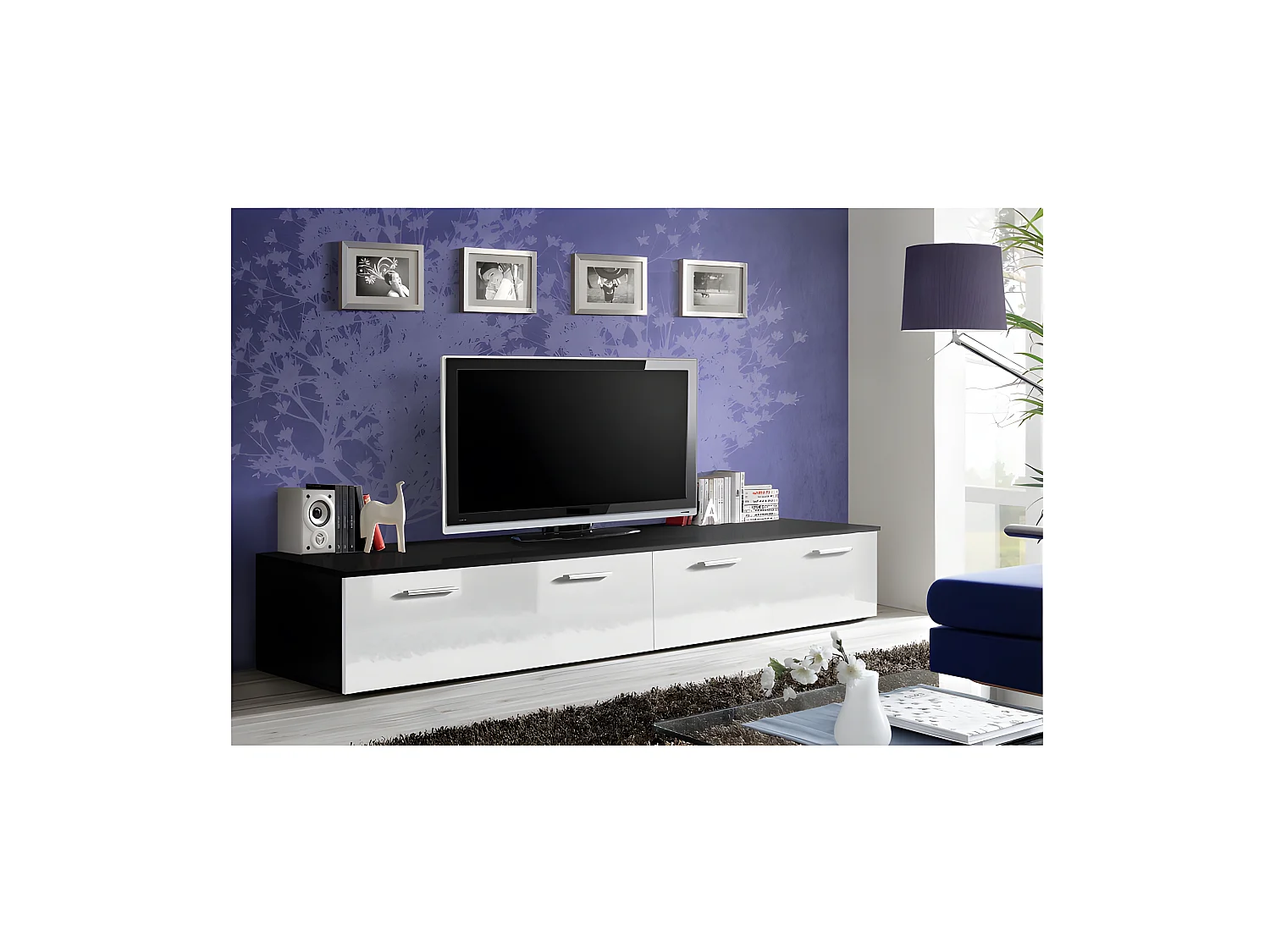 Meuble TV Design "Duo" 200cm Blanc & Noir