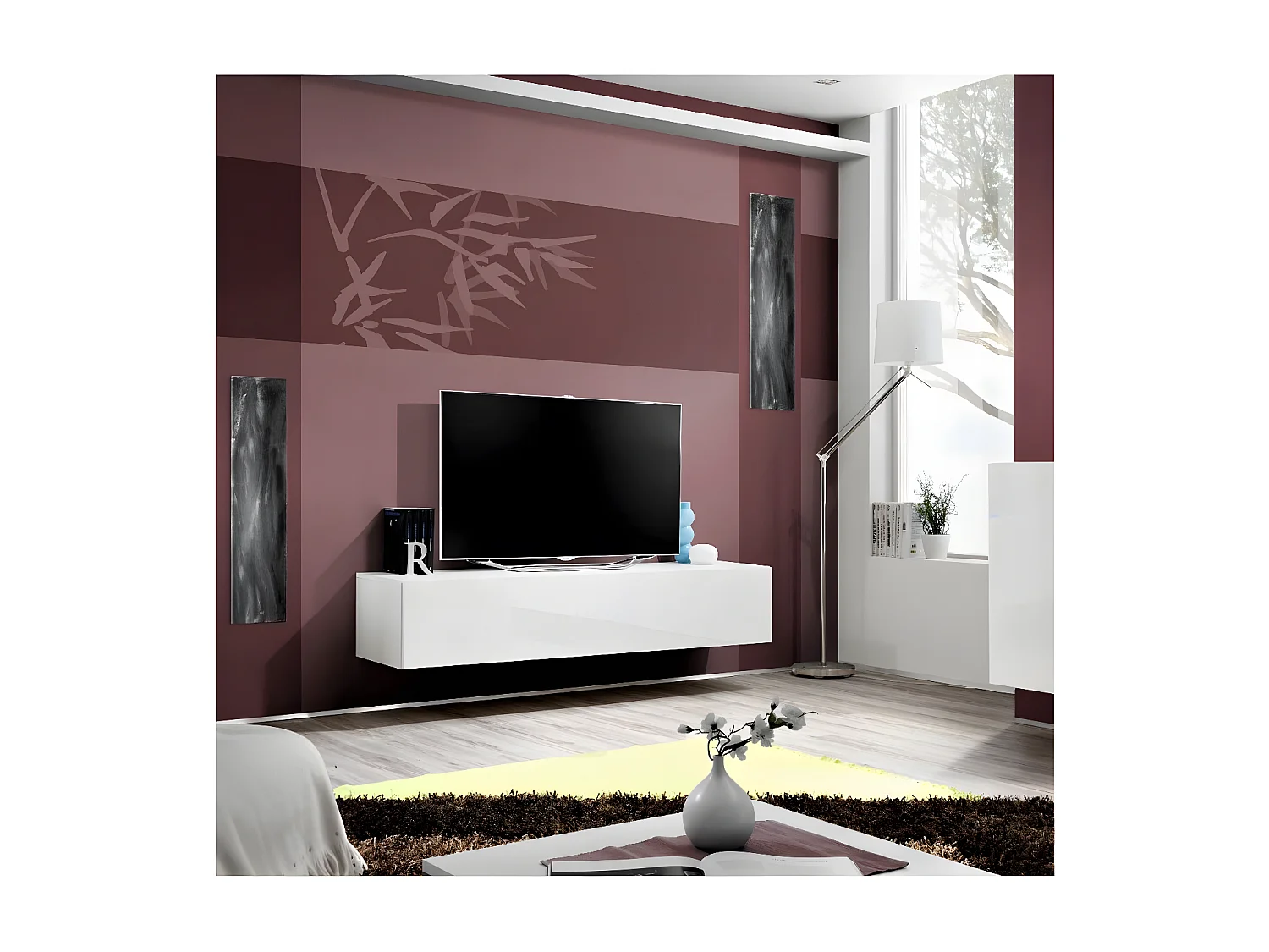 Meuble TV Mural Design "Fly I" 160cm Blanc