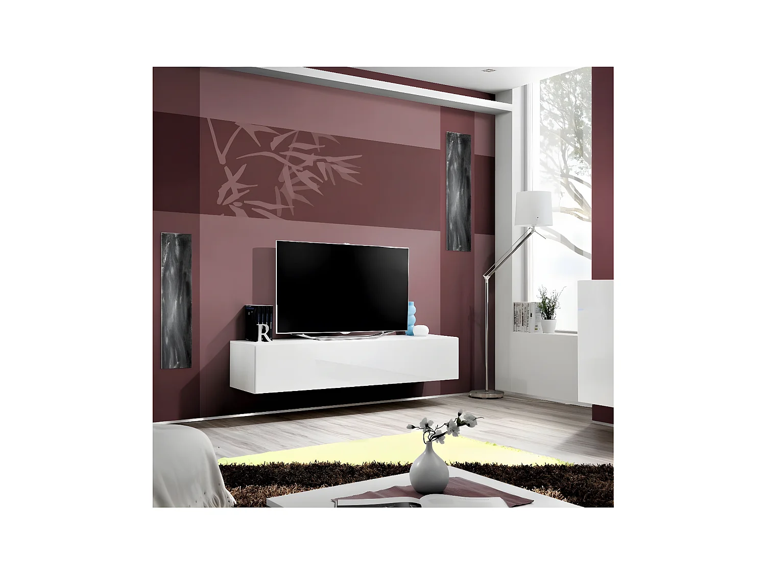 Meuble TV Mural Design "Fly I" 160cm Blanc