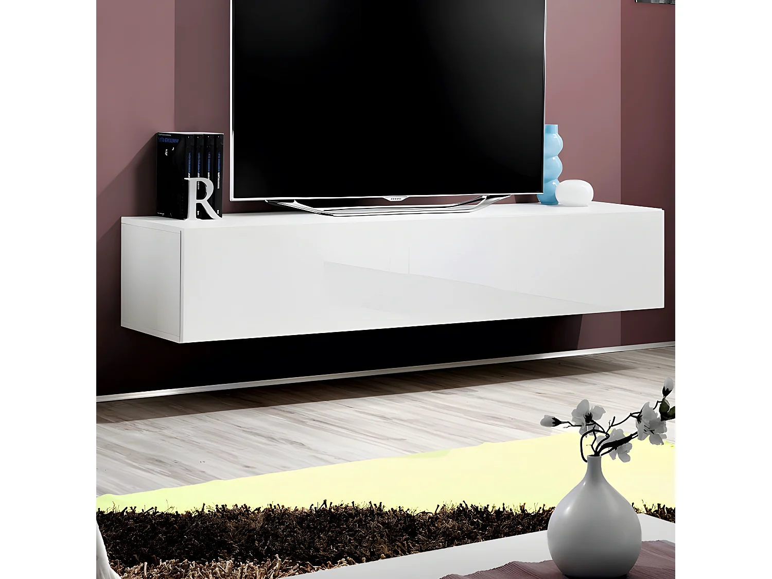 Meuble TV Mural Design "Fly I" 160cm Blanc