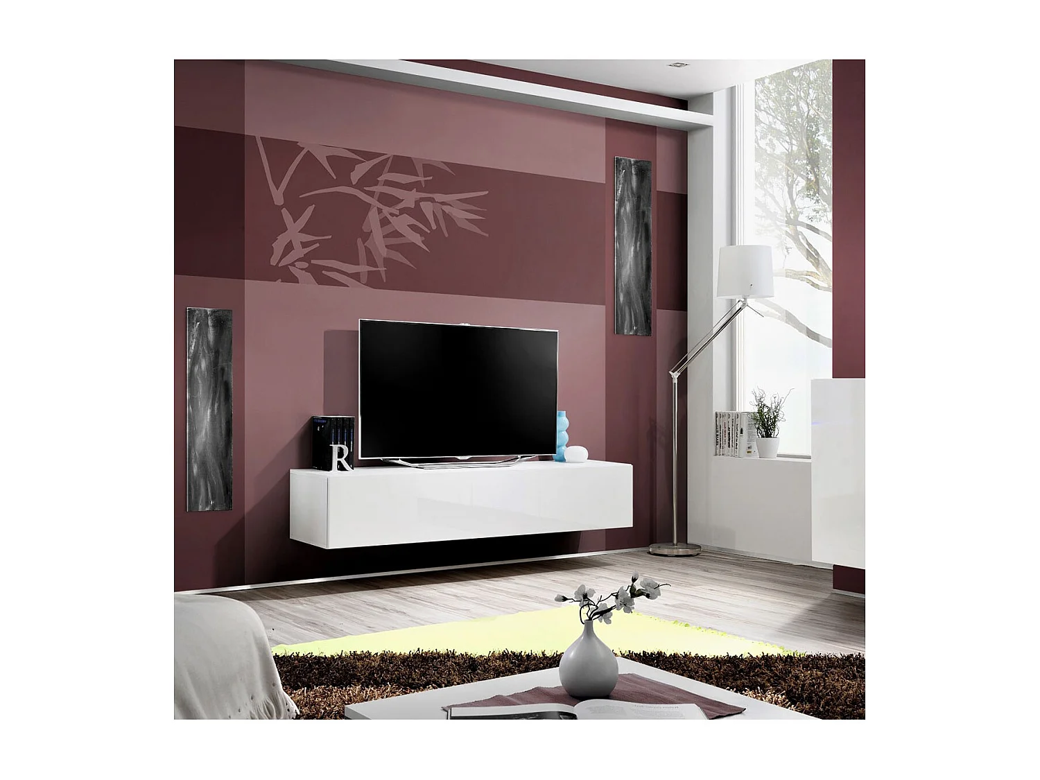 Meuble TV Mural Design "Fly I" 160cm Blanc