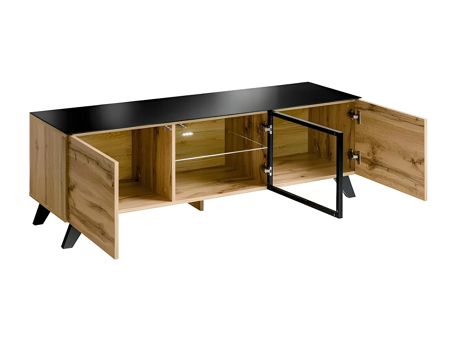 Meuble TV Design LED "Thin" 150cm Noir & Naturel